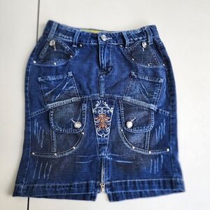 Larissa Jeanswear Jeans Upcycled Denim Skirt Boho Hippie Festival Sz 38 W27"